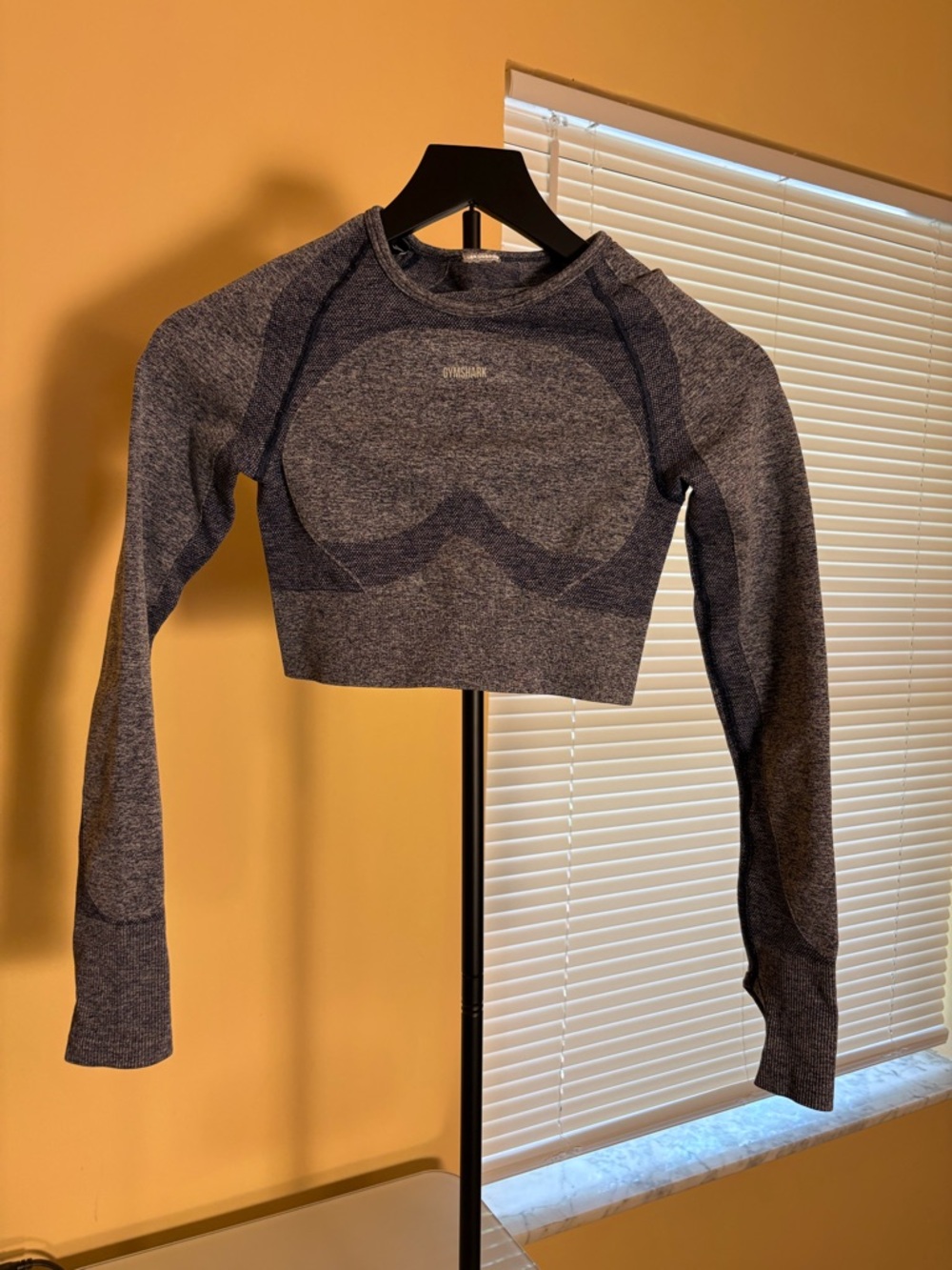 Gymshark Heathered Navy Long-Sleeve Crop Top